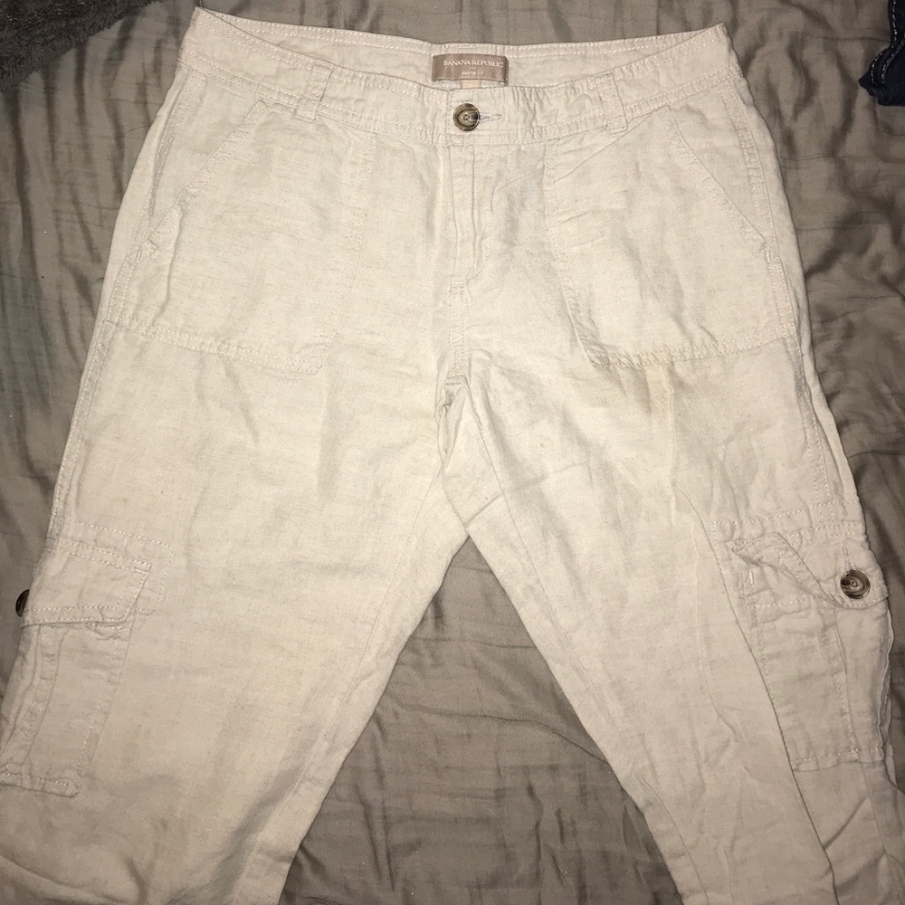 Khaki colored linen capris