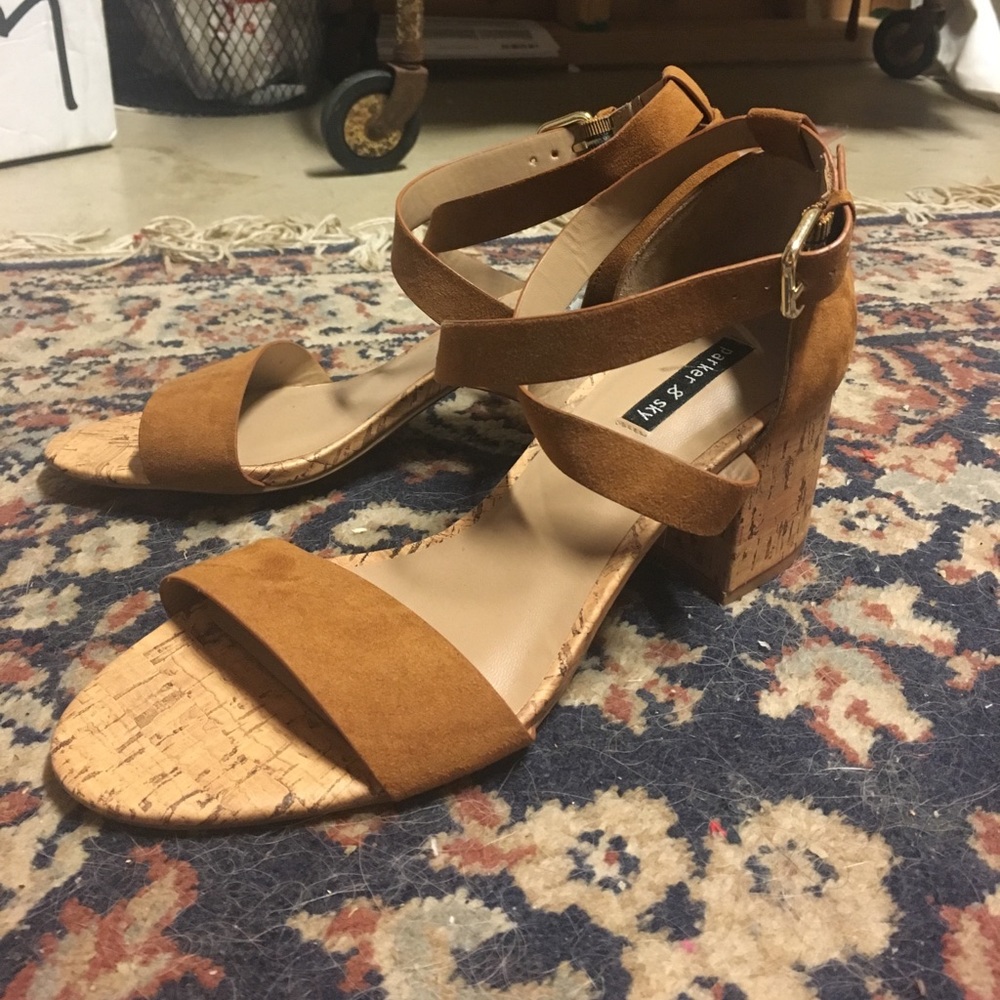 Brown Faux Suede Wrap Block Heels size 7