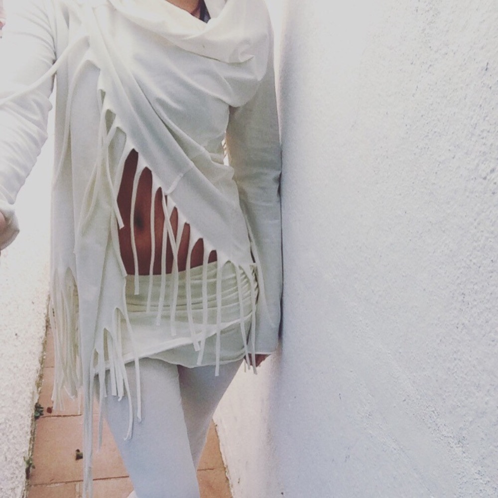 Soft cotton cardigan w/ tassles and cowl neck