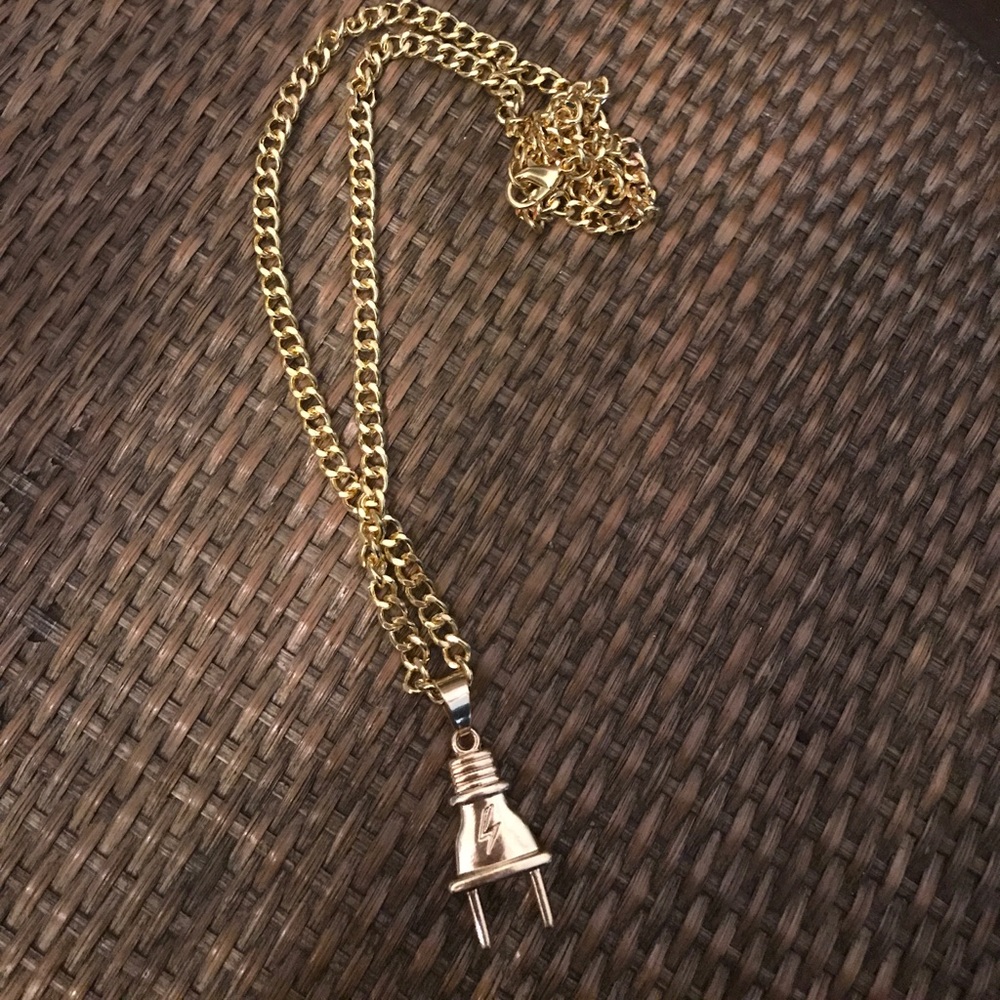 Gold colored power plug necklace