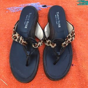 Taryn Rose brown suede w animal print sandal 37.5