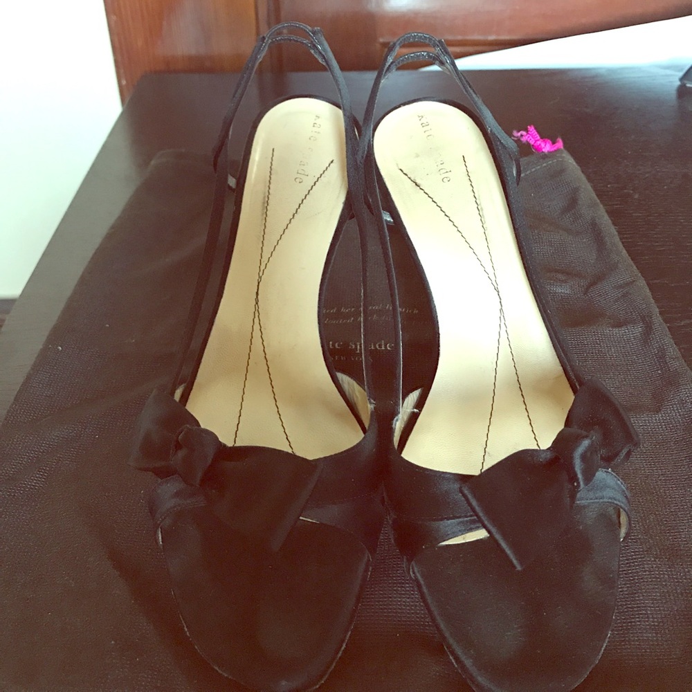 Kate Spade black satin heels with bow detail 8.5