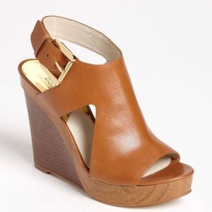 Michael Michael Kors Designer Tan Leather Wedges