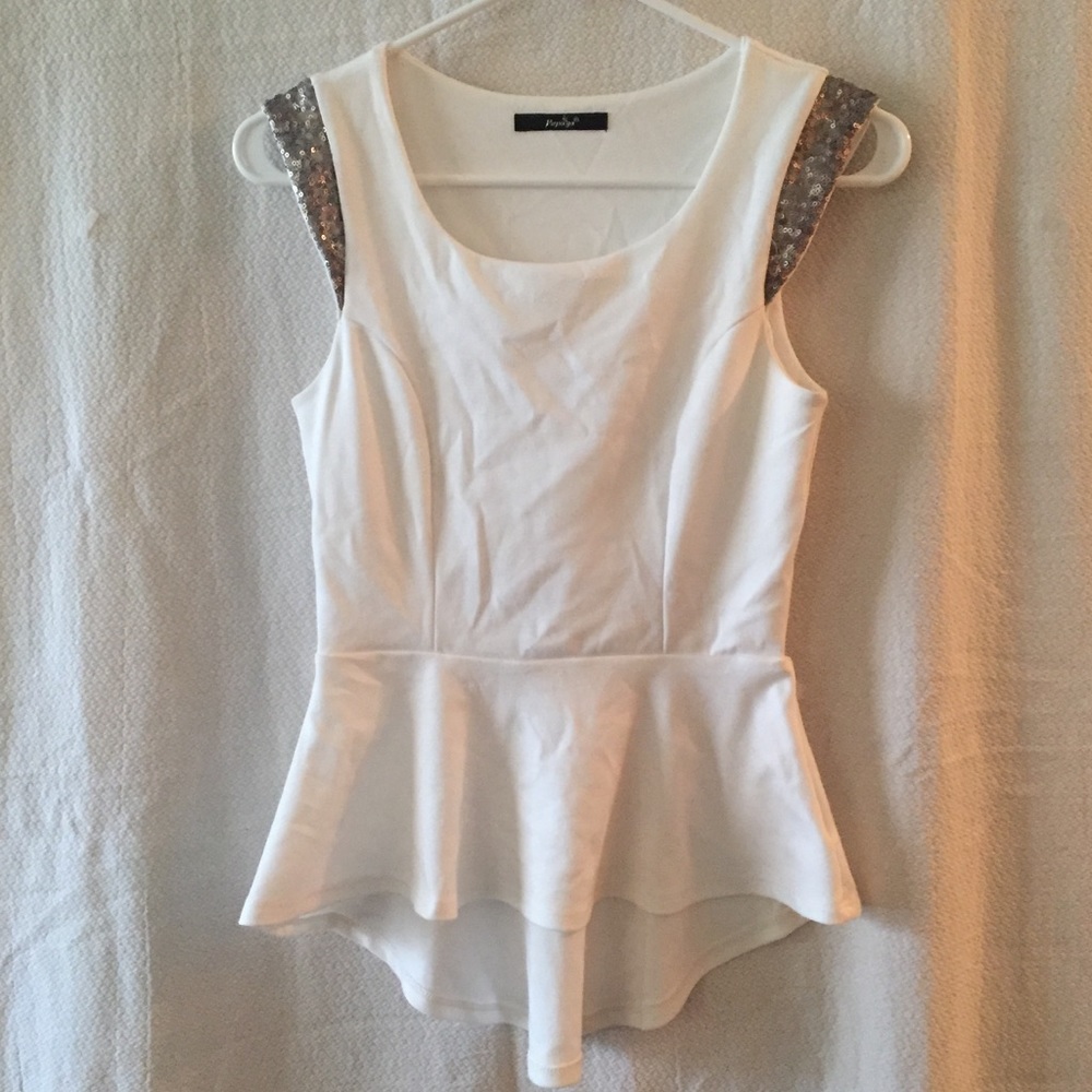 SOLD- Peplum white sequined top