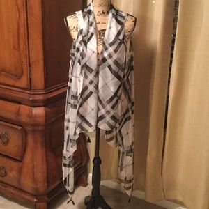 Sheer plaid kimono vest