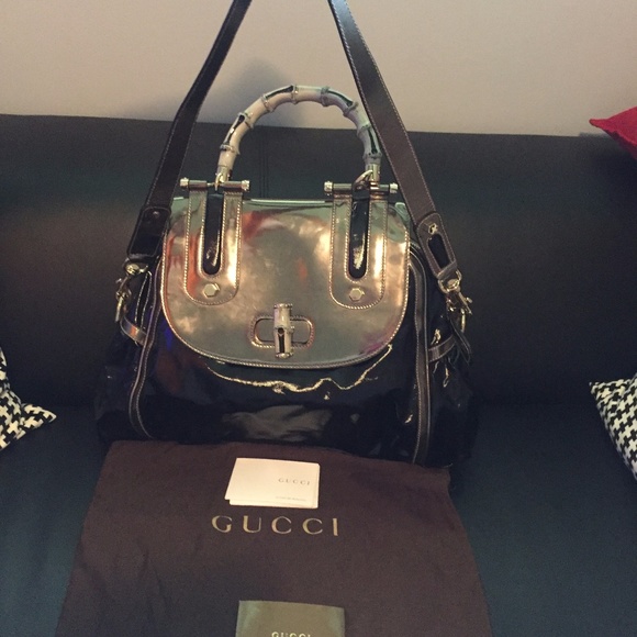 Authentic Gucci bamboo leather patent bag - Picture 4 of 7