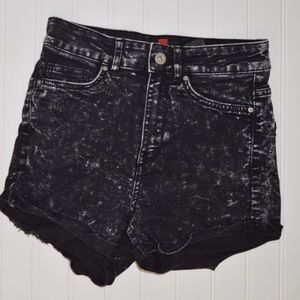 H&M High Waisted Black Acid Wash Shorts