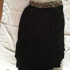 Black high-low skirt with boho stitching at waist