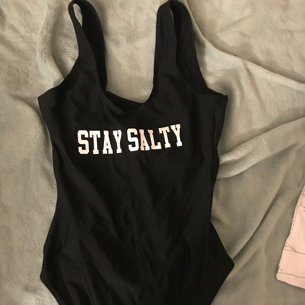 “Stay Salty” Black one piece bikini
