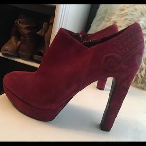 Crimson Suede embroidered Fall ankle boots
