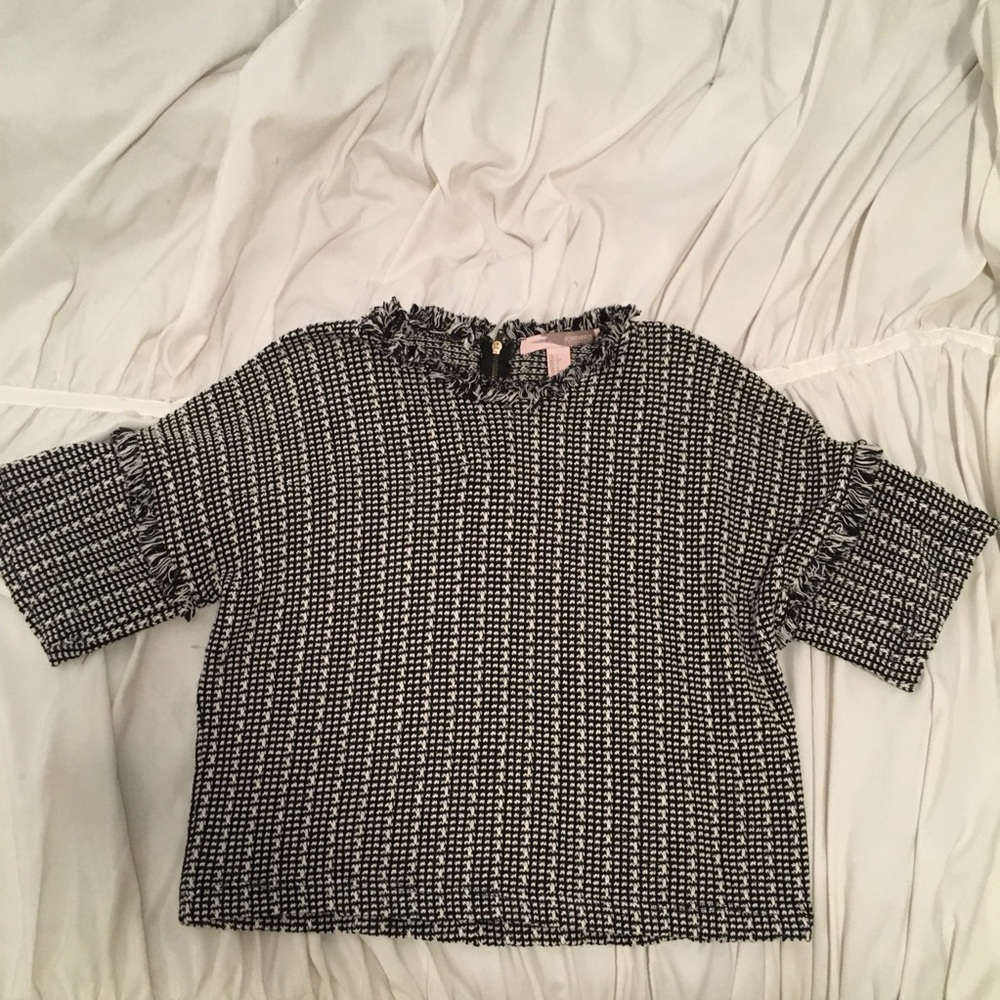 Black & White Cropped Tweed Sweater