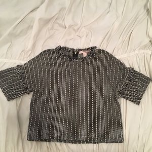 Black & White Cropped Tweed Sweater