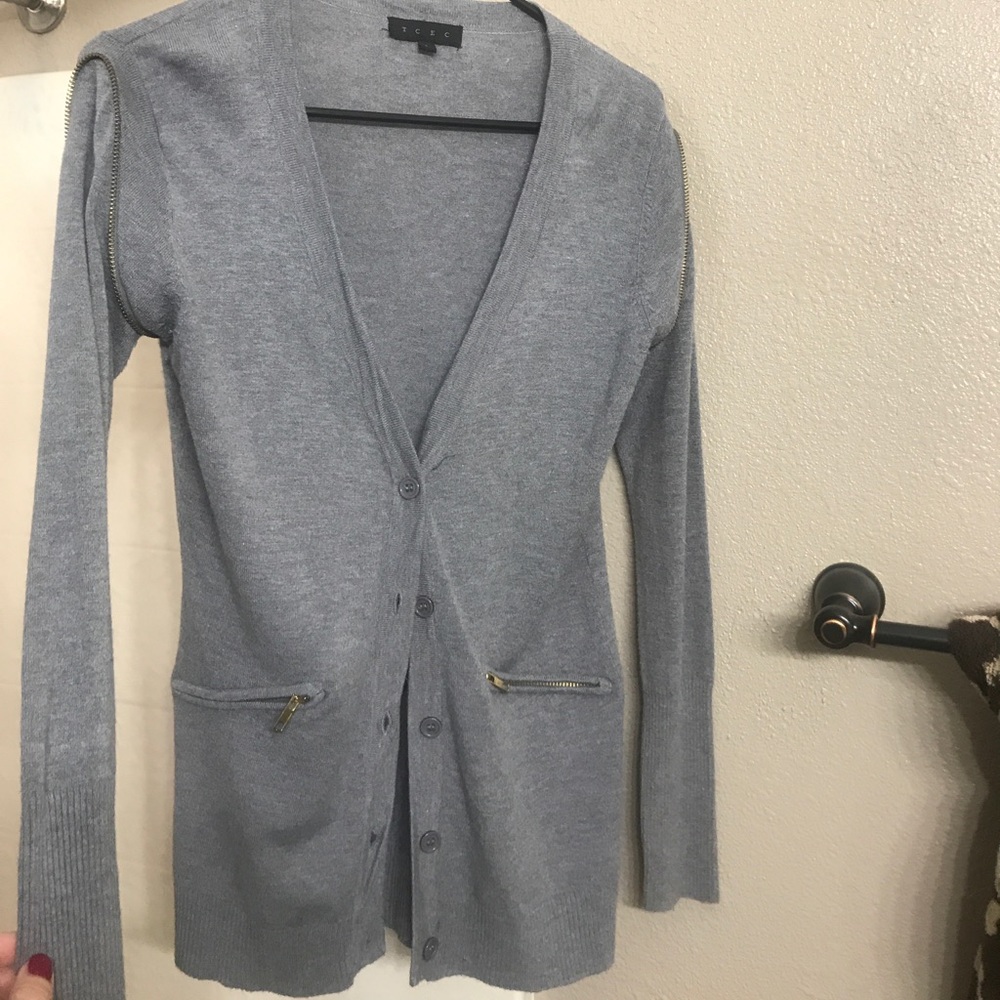 Grey cardigan with gold zipper detail Sz Large