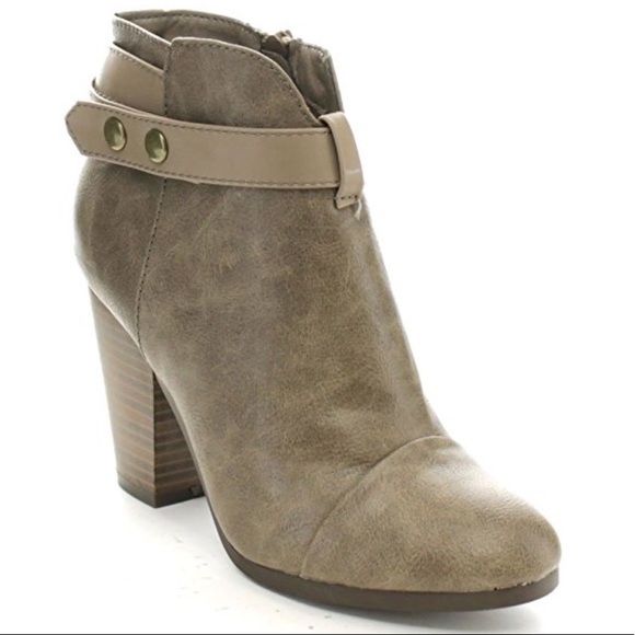 Beige Belted Chunky Heel Ankle Booties - Picture 6 of 6