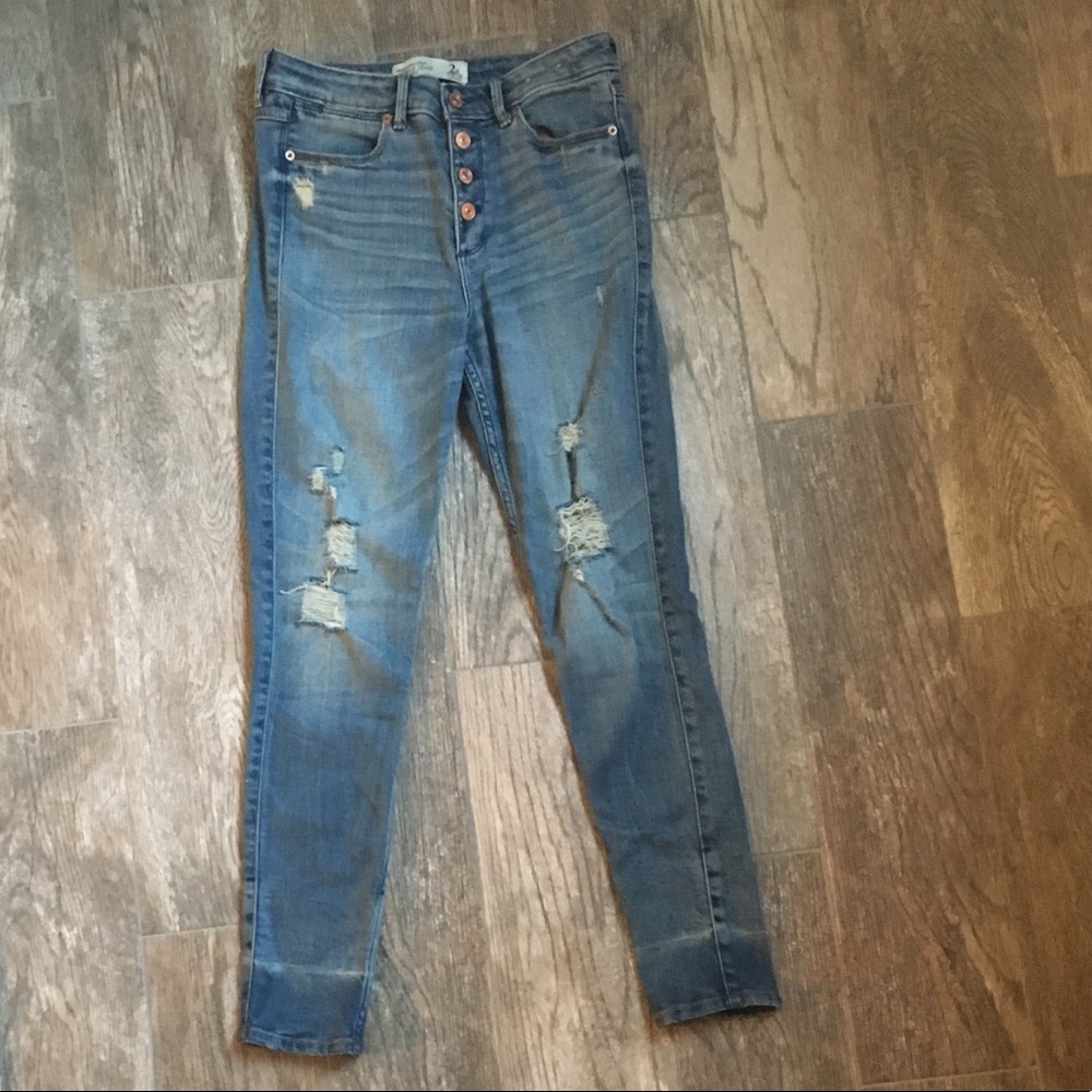 Destroyed high rise Abercrombie skinny jeans