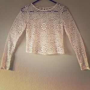 Long sleeve, cream, vintage lace, crop top