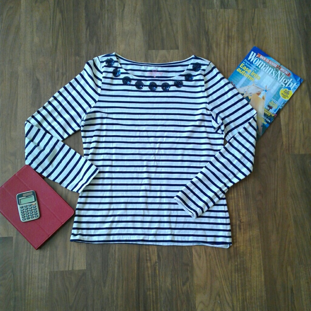 Vineyard Vines Sequin Collar Striped Top Size Med