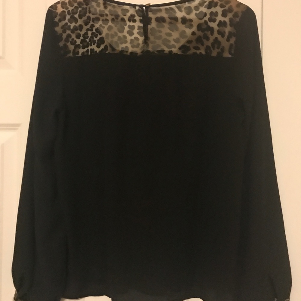 Black silky blouse with leopard print long sleeve