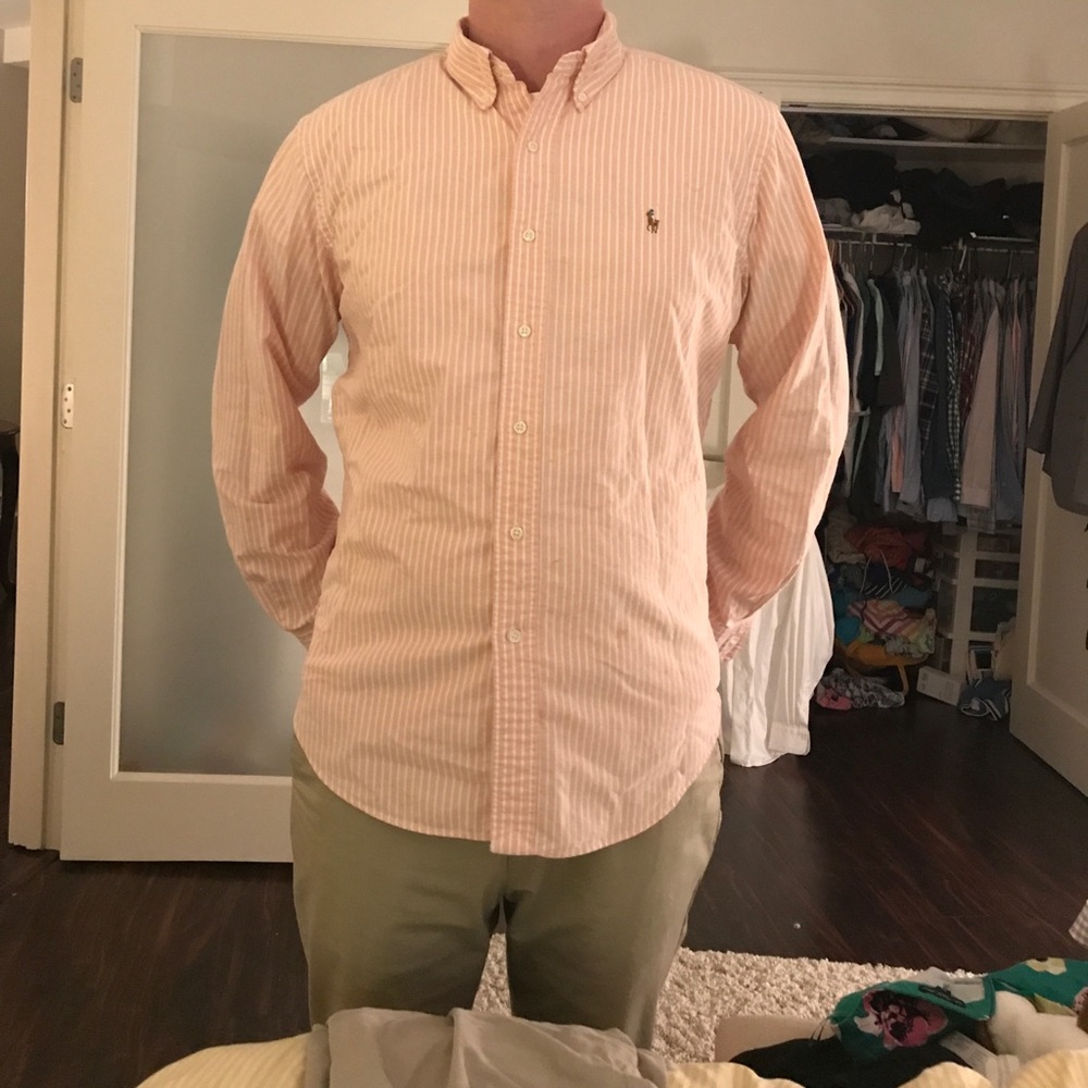Salmon stripe RL button down