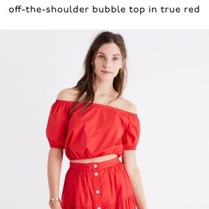 Madewell off the shoulder bubble top red