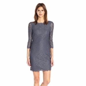 Adrianna Papell 3/4 Sleeve Lace Dress Gunmetal 6