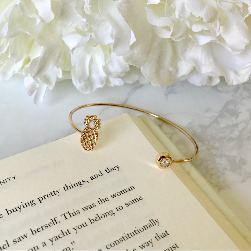 Gold Pineapple Bracelet Open Bangle Crystal