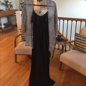 Winter Kate silk kimono with black maxi dress