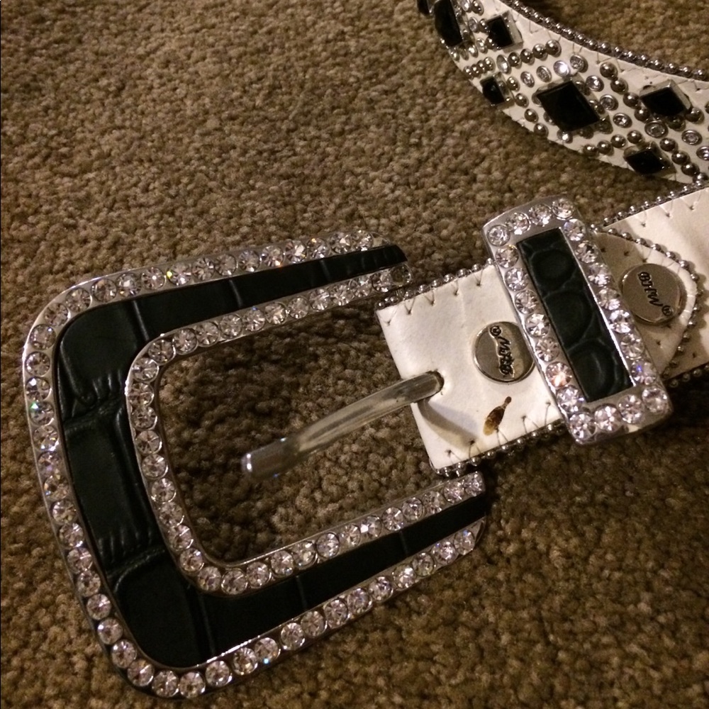 BHW Black & Cream Western Bling Belt 39"