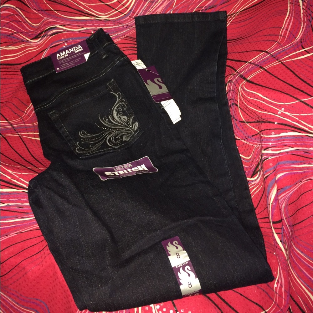 Amanda classic fit-tapered dark blue jeans