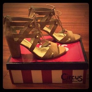 Sam Edelman "Emilia" Nude Lace-up heel.