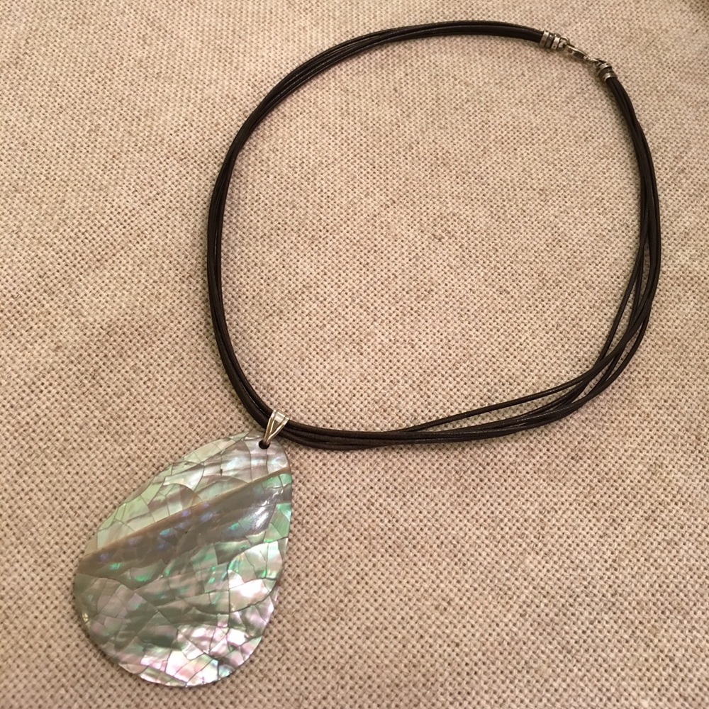 Brown Corded Leather Necklace with Shell Pendant - Picture 7 of 8