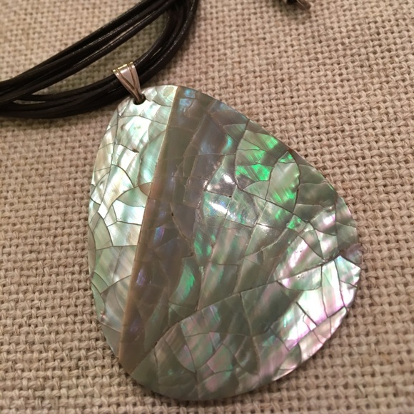 Brown Corded Leather Necklace with Shell Pendant - Picture 2 of 8