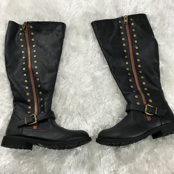 JG Shoes - Ladies JG Studded Knee High Zippered Boots NEW