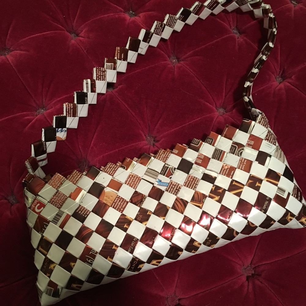 Recycled magazine foil purse