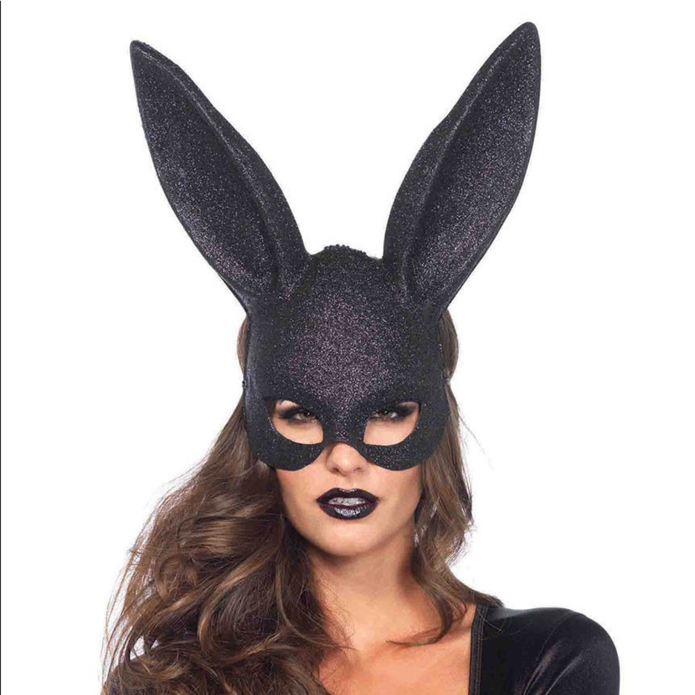 Black Glitter Rabbit Masquerade Mask Halloween