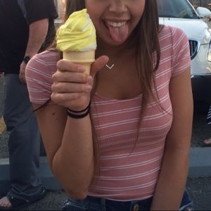 Pink white striped bodysuit