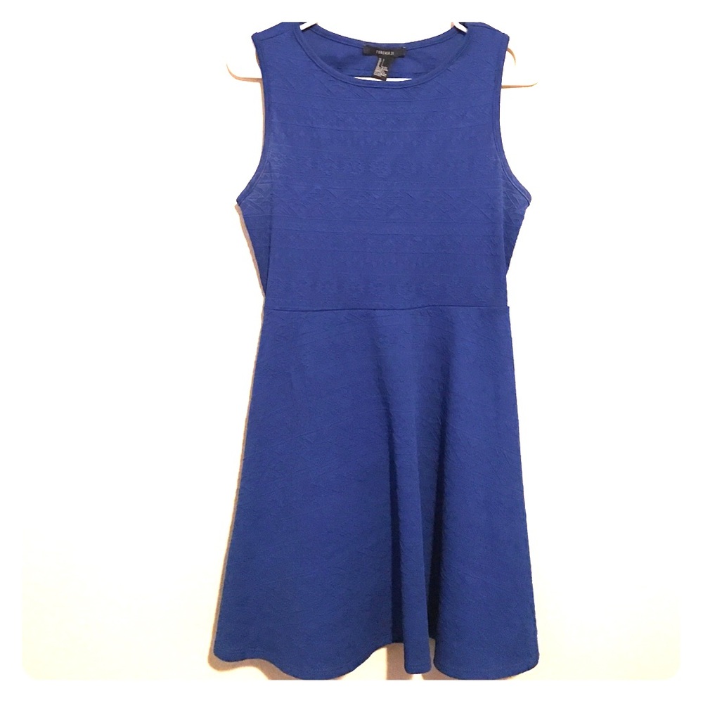 Royal Blue Patterned Skater Dress (L)