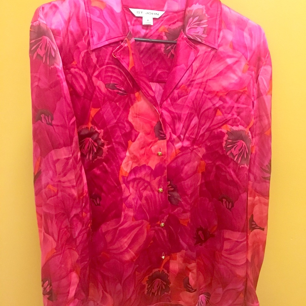 Bright pink floral blouse