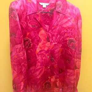 Bright pink floral blouse
