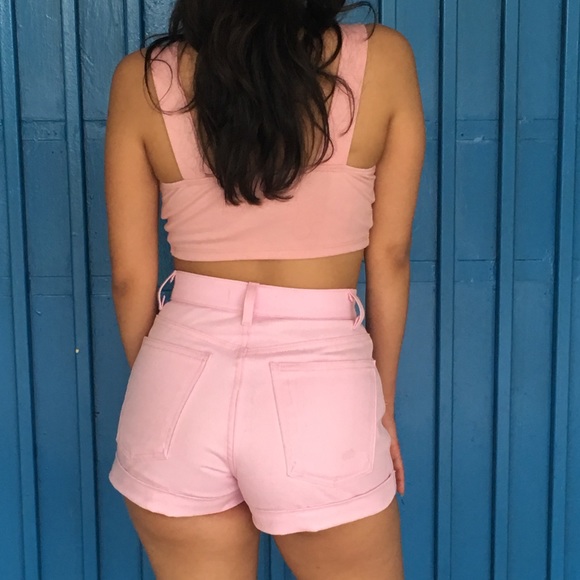 baby pink high waisted shorts