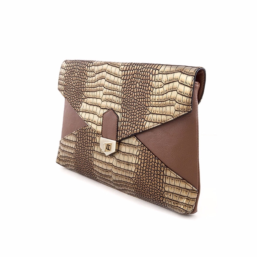 🆕 Coffee Crocodile Look Clutch - Picture 2 of 6
