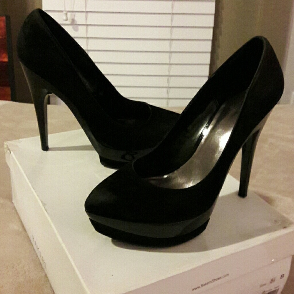 black suede platform pumps