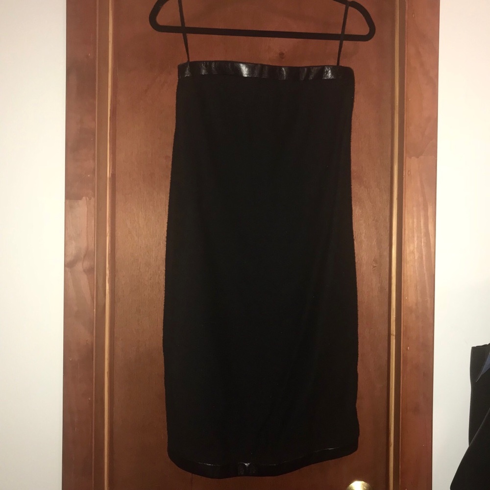 AUTHENTIC CHANEL Black Boucle Leather Trim Dress