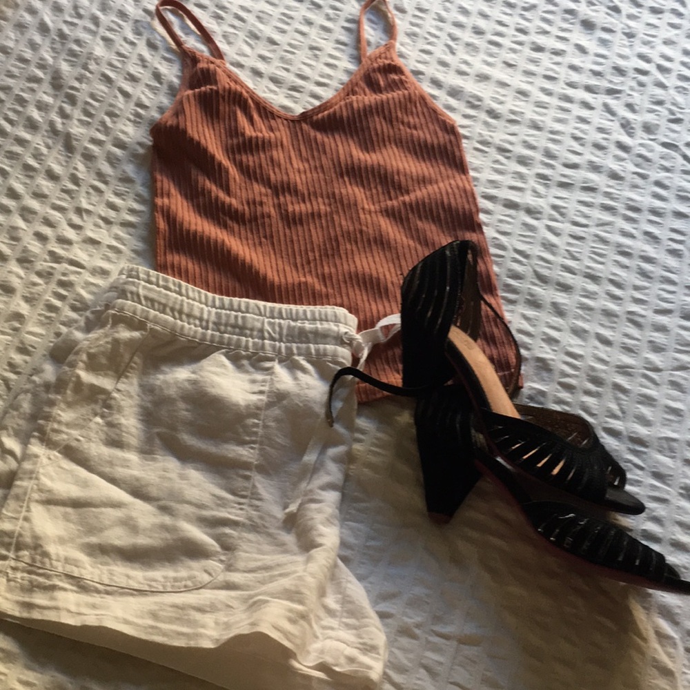 White linen shorts