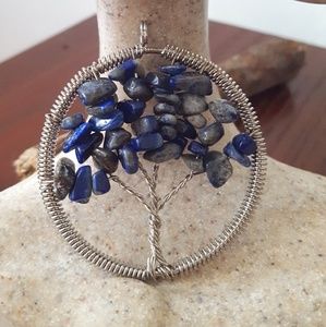 Natural Blue Agate Tree of Life Pendant