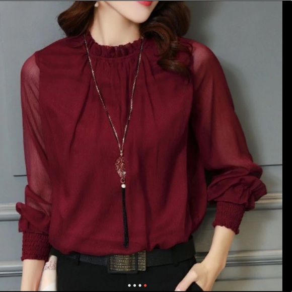 Gorgeous deep green Chiffon blouse sheer sleeves - Picture 4 of 7