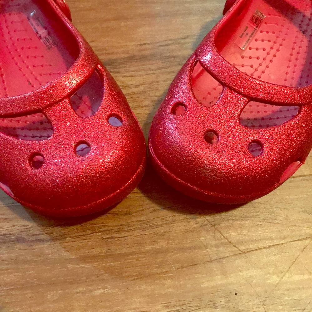 Red Glitter Girls Crocs Toddler Size 10 Slip On