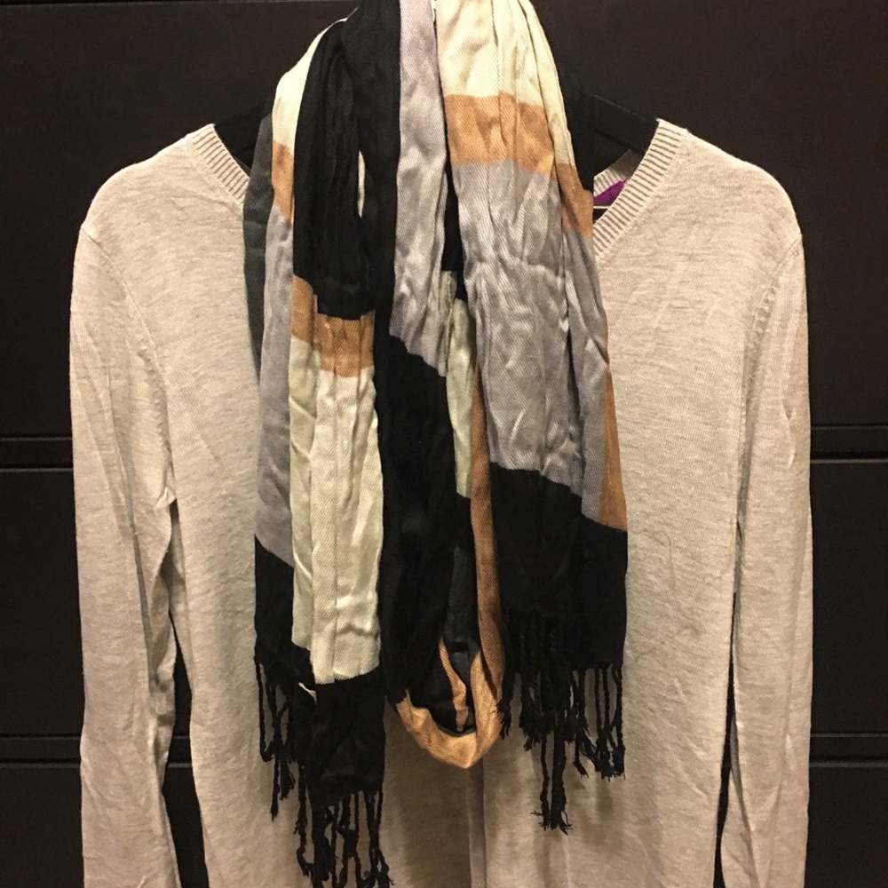 Black, tan and white square design scarf