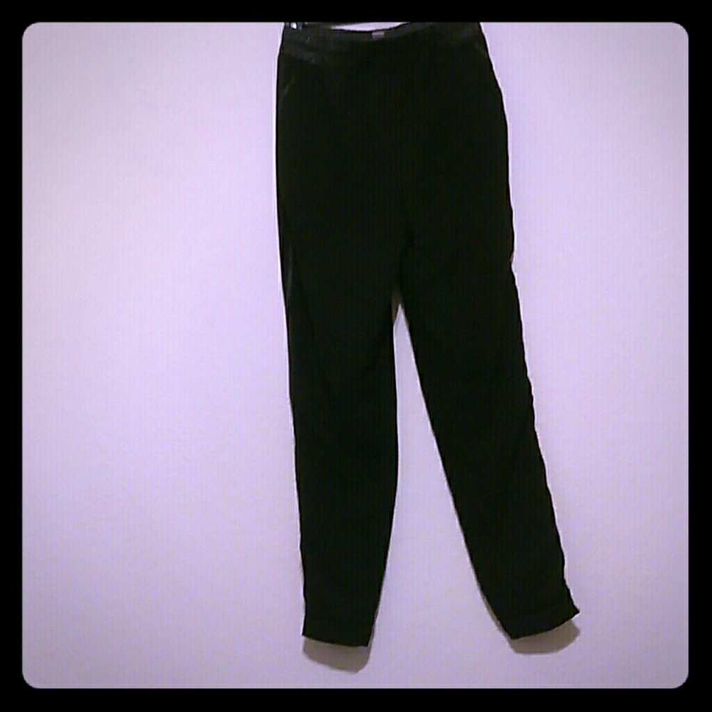 Skinny pull on pants with leather like trim