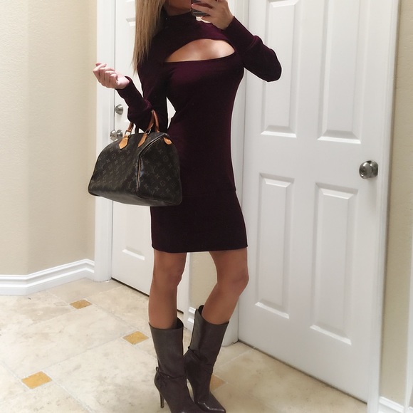 Cranberry Sweater Dress with Cutout - Picture 1 of 4